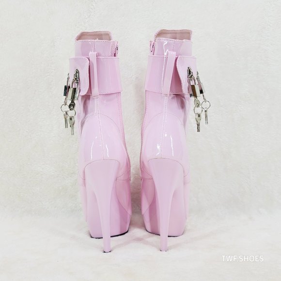 Sultry 1023 Baby Pink Patent 6" Heel 3 Piece Cuff High Heel Ankle Boots - Picture 5 of 13